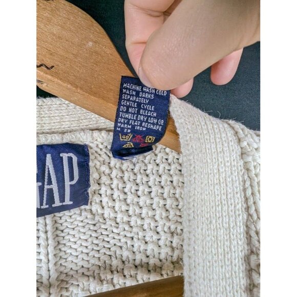 Vintage 80s Gap Sweater Cardigan XL Cable Knit Fisherman Academia Cottagecore - Picture 4 of 7